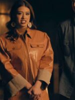 Amber Midthunder 2025 Novocaine Brown Leather Jacket