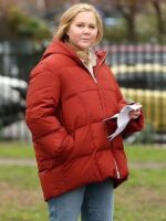 Amy Schumer Kinda Pregnant 2025 Red Puffer Jacket