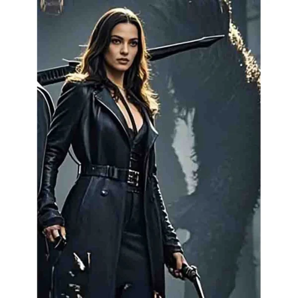 Elegant Women’s Long Black Leather Coat Movie-Inspired
