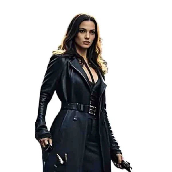 Ana de Armas Inspired Van Helsing Black Leather Coat Front View