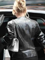 AnnaSophia Robb Black Leather Blazer Coat
