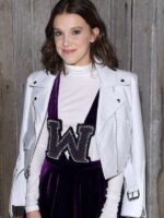 Buy Millie Bobby Brown Calvin Klein Show NYFW White Leather Jacket