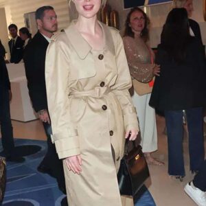 Elle Fanning Cannes Street Style 2025 Beige Trench Coat