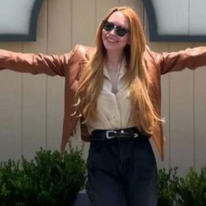 Freakier Friday 2025 Lindsay Lohan Brown Leather Jacket