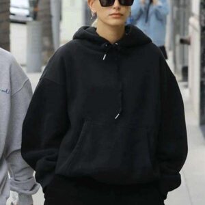 Hailey Bieber Street Style Black Oversized Hoodie