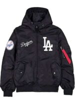 Hooded Brown Dodgers Bomber Jacket