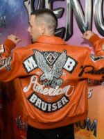Jared Abrahamson Premiere Night 2024 Venom The Last Dance Orange Bomber Leather Jacket