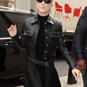 London Street Style Millie Bobby Black Leather Jacket at 50 Off