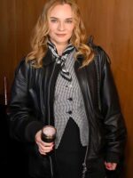 New York City 2025 Diane Kruger Black Oversized Leather Jacket
