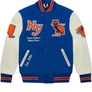 OVO New York Knicks Blue Varsity Jacket