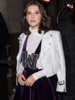 Shop Millie Bobby Brown Calvin Klein Show NYFW White Leather Jacket