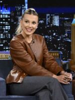 Shop The Tonight Show Jimmy Fallon Millie Bobby Brown Leather Jacket