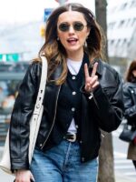 Street Style 2025 Aimee Lou Wood Black Leather Jacket