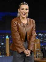 Tonight Show Starring Jimmy Fallon Millie Bobby Brown Leather Jacket at 149