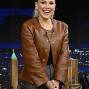Tonight Show Starring Jimmy Fallon Millie Bobby Brown Leather Jacket at 149