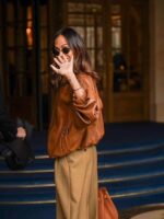 Zoe Saldana Street Style Brown Leather Jacket