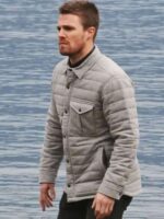 Arrow S04 Oliver Queen Quilted Gray Jacket