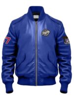 Blue Route 67 Leather Bomber Jacket For Sale