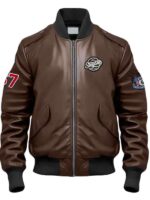 Brown Route 67 Leather Bomber Jacket For Sale