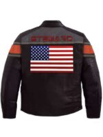 Brown USA Flag Leather Jacket
