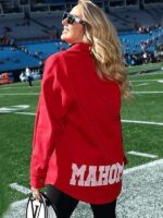 Chiefs vs Panthers Brittany Mahomes Red Jacket