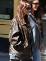 Emily Ratajkowski 2024 Brown Leather Jacket
