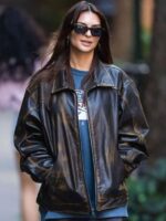 Emily Ratajkowski 2024 Distressed Leather Jacket