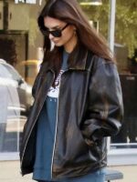 Emily Ratajkowski Distressed Leather Jacket