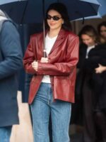 Kendall Jenner in Paris 2025 Leather Jacket