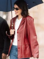 Kendall Jenner in Paris 2025 Maroon Jacket