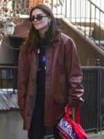 Model Emily Ratajkowski 2025 Burgundy Jacket
