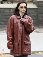 Model Emily Ratajkowski 2025 Leather Jacket