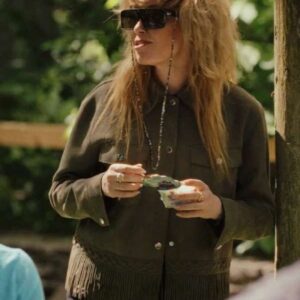 Poker Face 2023 Charlie Cale Green Fringe Jacket