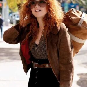 Poker Face 2025 Natasha Lyonne Brown Bomber Suede Leather Jacket