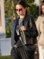 Selena Gomez Black Friday 2024 Cropped Leather Jacket