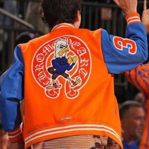 Timothee Chalamet Orange and Blue Varsity Jacket