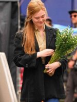 A Complete Unknown Elle Fanning Black Wool Coat