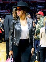 Beyonce NBA Game Black Leather Jacket