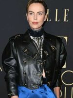 Event Charlize Theron Black Cropped Leather Jacket