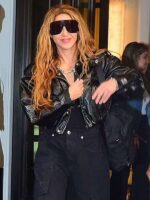 Met Gala 2024 Shakira Shiny Black Cropped Leather Jacket