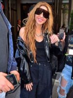 Met Gala 2024 Shakira Shiny Black Leather Jacket