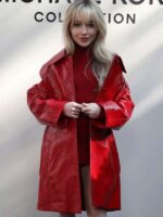 NYFW Sabrina Carpenter Red Leather Coat