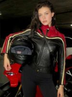 Nicola Peltz Red and Black Moto Leather Jacket