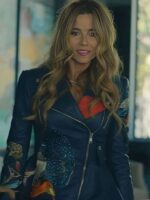 No Good Deed Linda Cardellini Blue Peplum Leather Jacket