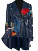 No Good Deed Margo Starling Blue Peplum Leather Jacket
