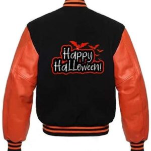 Pumpkin Black and Orange Happy Halloween Varsity Jacket