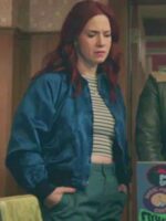 Resident Alien 2025 Alice Wetterlund Blue Satin Bomber Jacket
