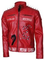 Snake I Am Venomous Red Stutted Leather Jacket