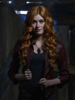 TV Series Shadowhunters Katherine McNamara Maroon Leather Jacket