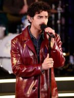 Times Square Joe Jonas New Years Eve 2025 Celebration Maroon Jacket